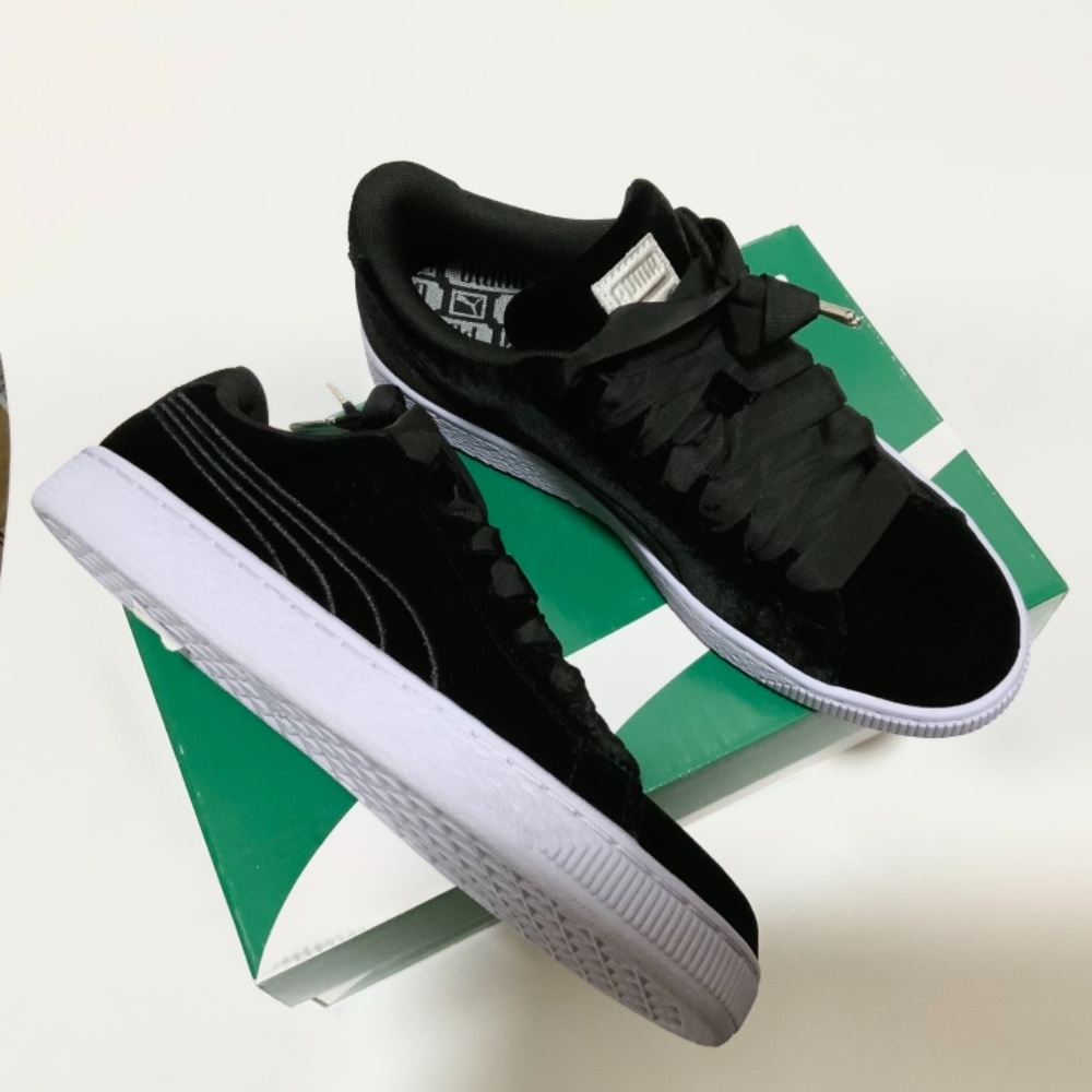 Puma Velour Basket Classic Black White Blue Fashion Sneaker Loafers Casual Shoes - Picture 3 of 5